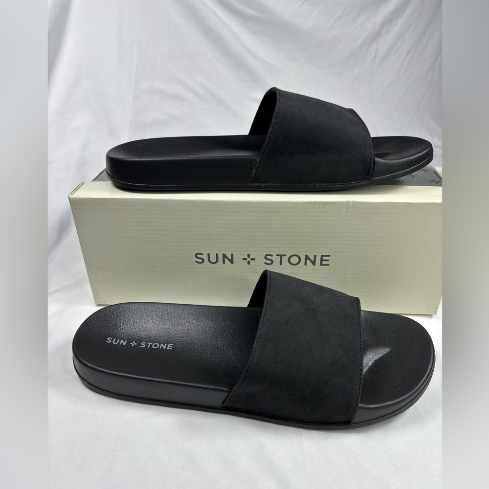 SUN + STONE “Ian” Black Slide Sandals • Size 12 Men’s NWB